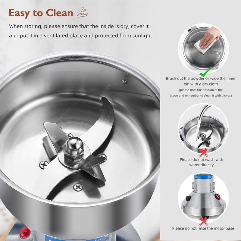 MAGIC MASTER 400g Grain Mill Grinder Electric,High Speed 1650W Commercial Safety Stainless Steel Dry Spice Grinder Machine For Flour Wheat Nut Corn Rice Pepper Herbs Coffee Beans,Upright,110V - Image 5